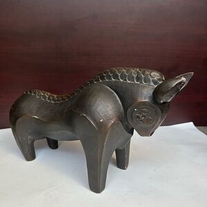 Vintage Marwal Industries Inc. Bull Chalkware Black and Brown Taurus Sculpture